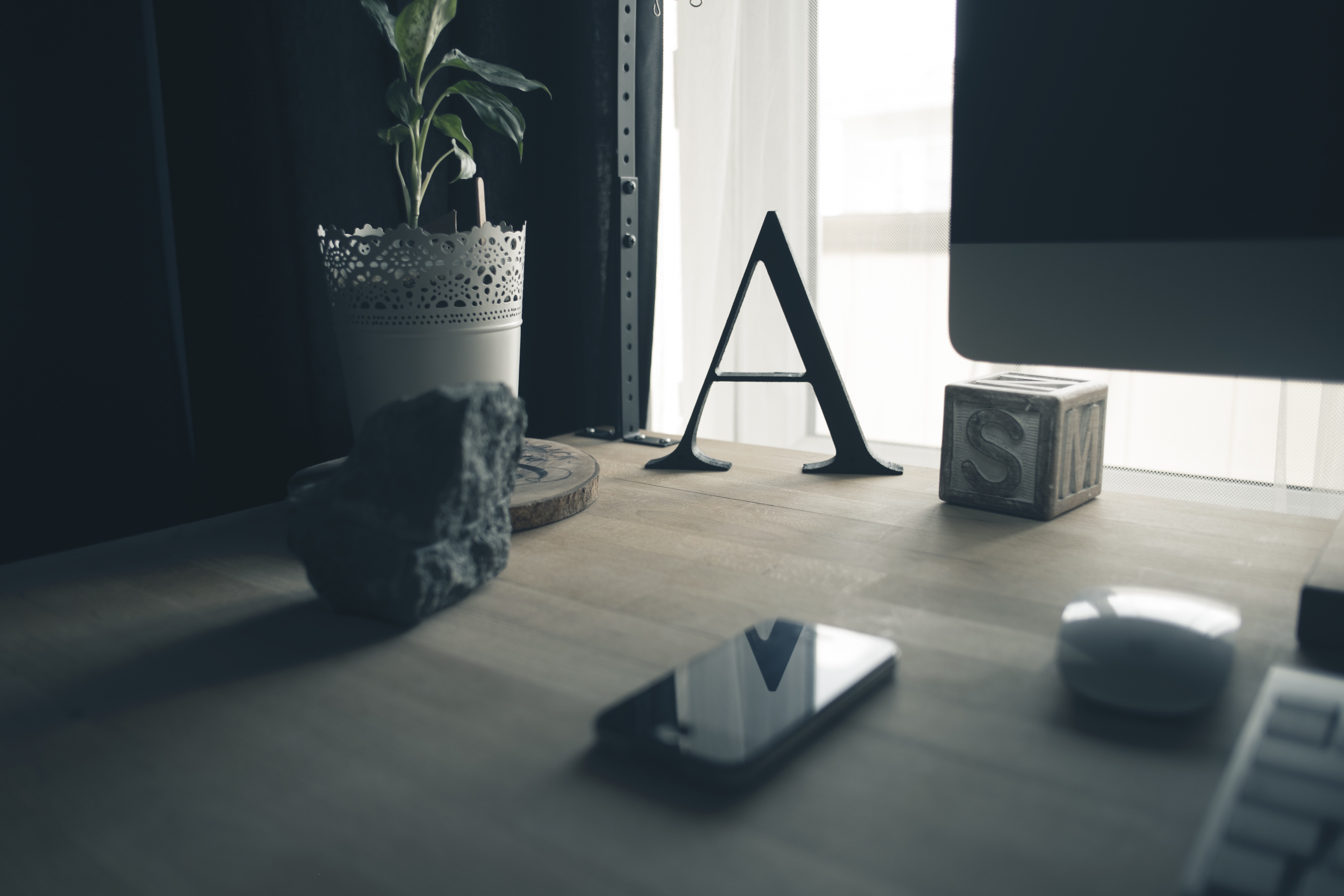 Table in child's bedroom with phone and decorations