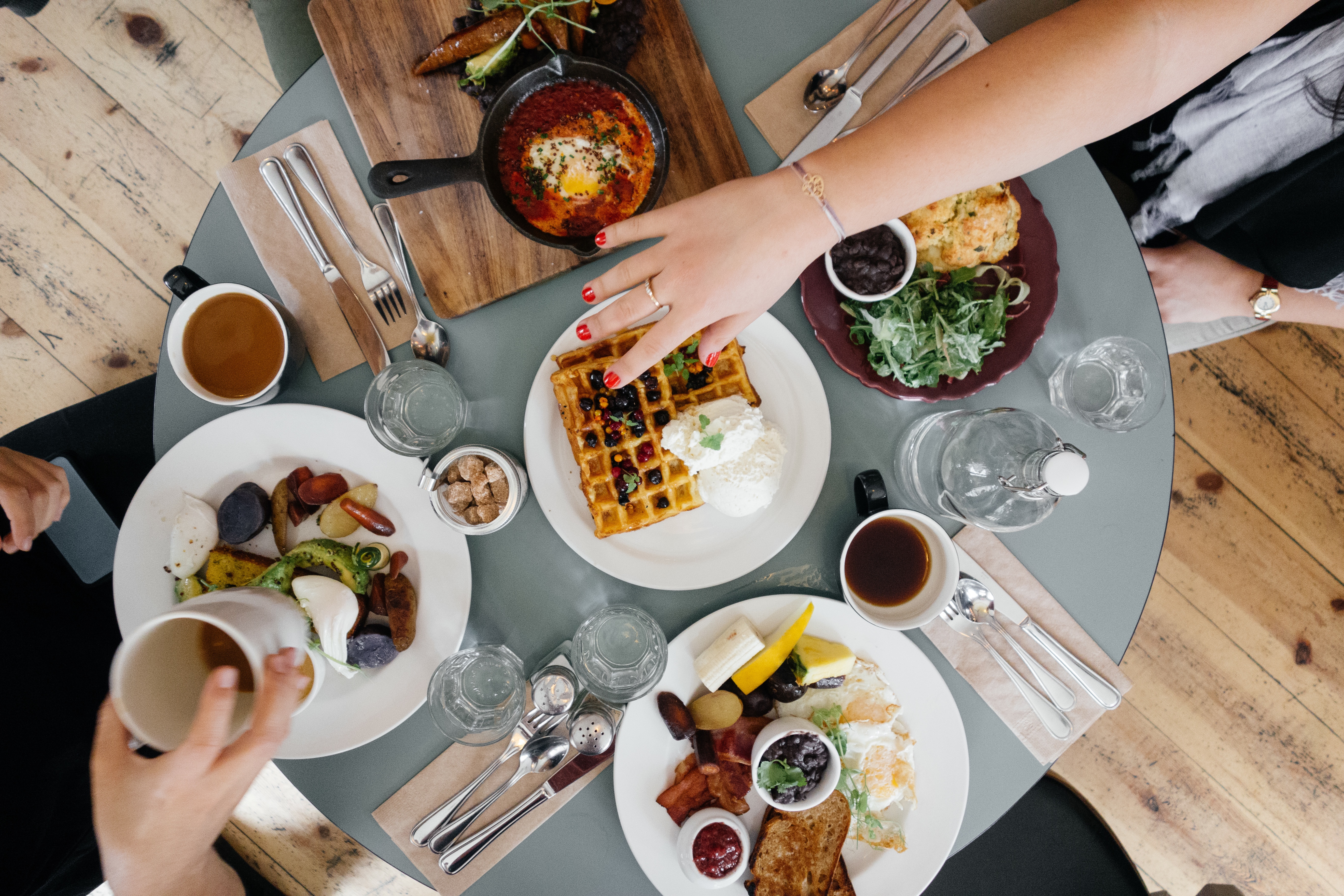 Overhead shot of breakfast table