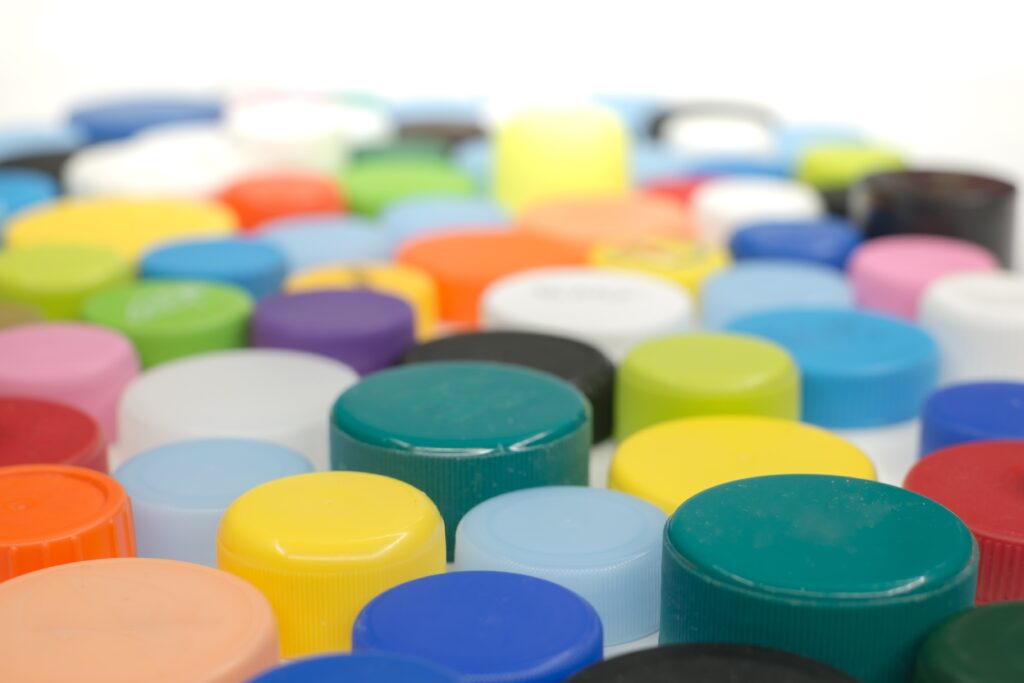 Colourful plastic bottle lids