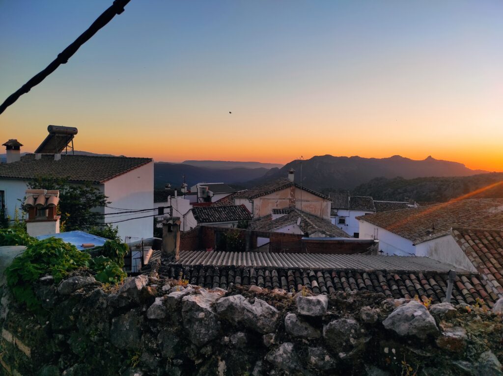 Sunset view over mountain village