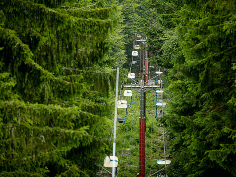 The historic chairlift up Mount Kleť, the highest peak in South Bohemia