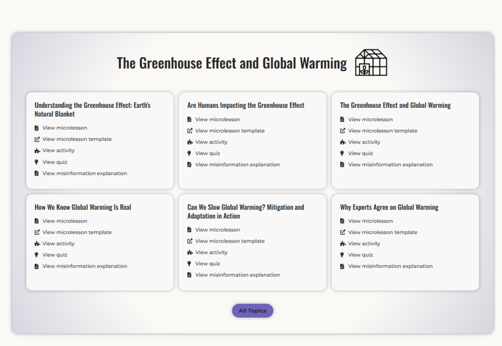 Screenshot from the Climate Decoded Microlesson online library.